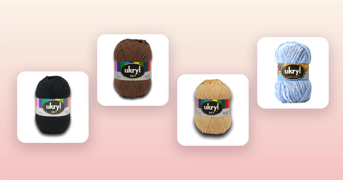 Ovillos de lana Ukryl 24/7 y lana chenille para tejer un gorro a crochet