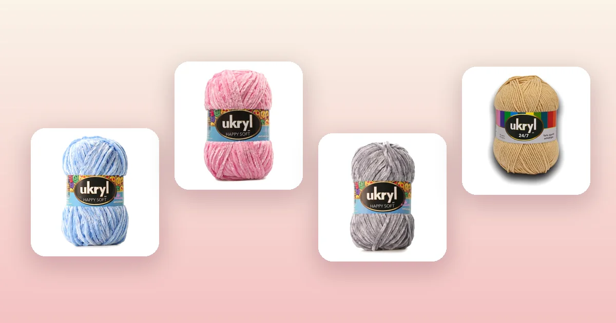 Ovillos de lana chenille y lana Ukryl 24/7 para tejer una manta a crochet