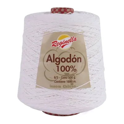 Cono de algodón blanco Reginella 100% algodón, 500 g y 1.690 metros