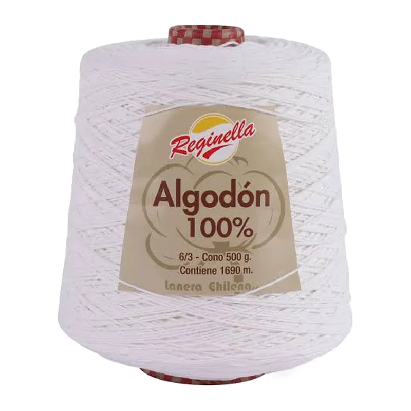 Cono de algodón blanco Reginella 100% algodón, 500 g y 1.690 metros