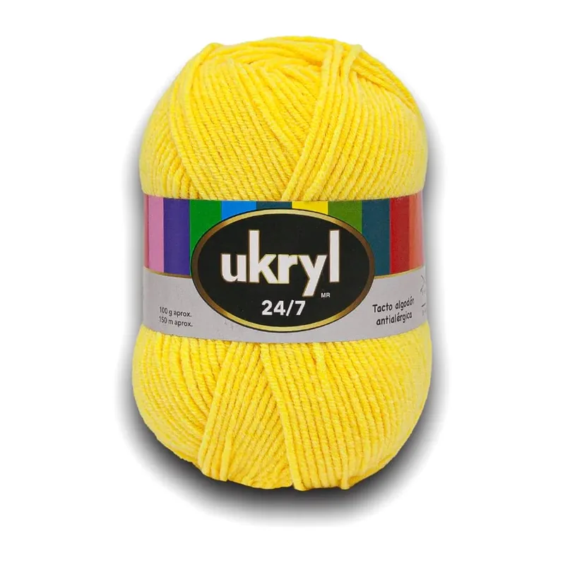 Ovillo de lana Ukryl 24/7 color amarillo, 100 g y 150 m aproximados