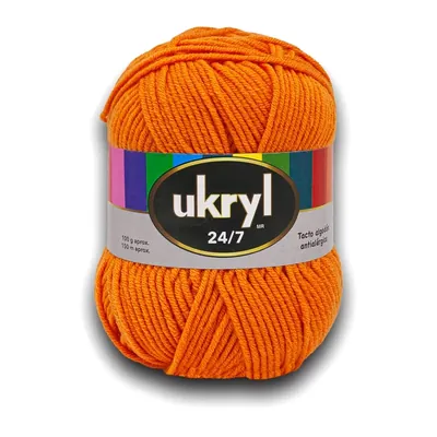 Lana Ukryl 24/7: Ovillo de lana Ukryl 24/7 color naranja, 100 g y 150 m aproximados