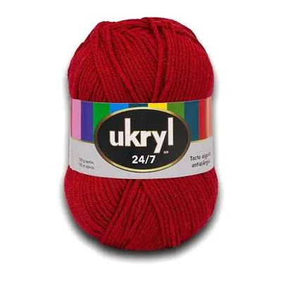 Ovillo de lana Ukryl 24/7 color rojo italiano, 100 g y 150 m aproximados