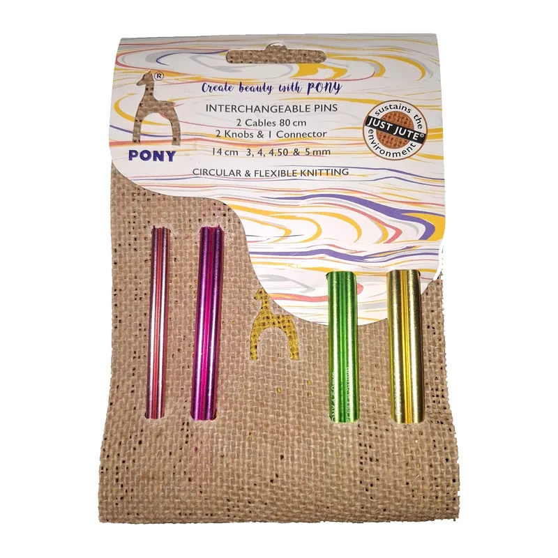 Set de palillos circulares intercambiables Pony con punteras de 3, 4, 4,5 y 5 mm y cables de 80 cm